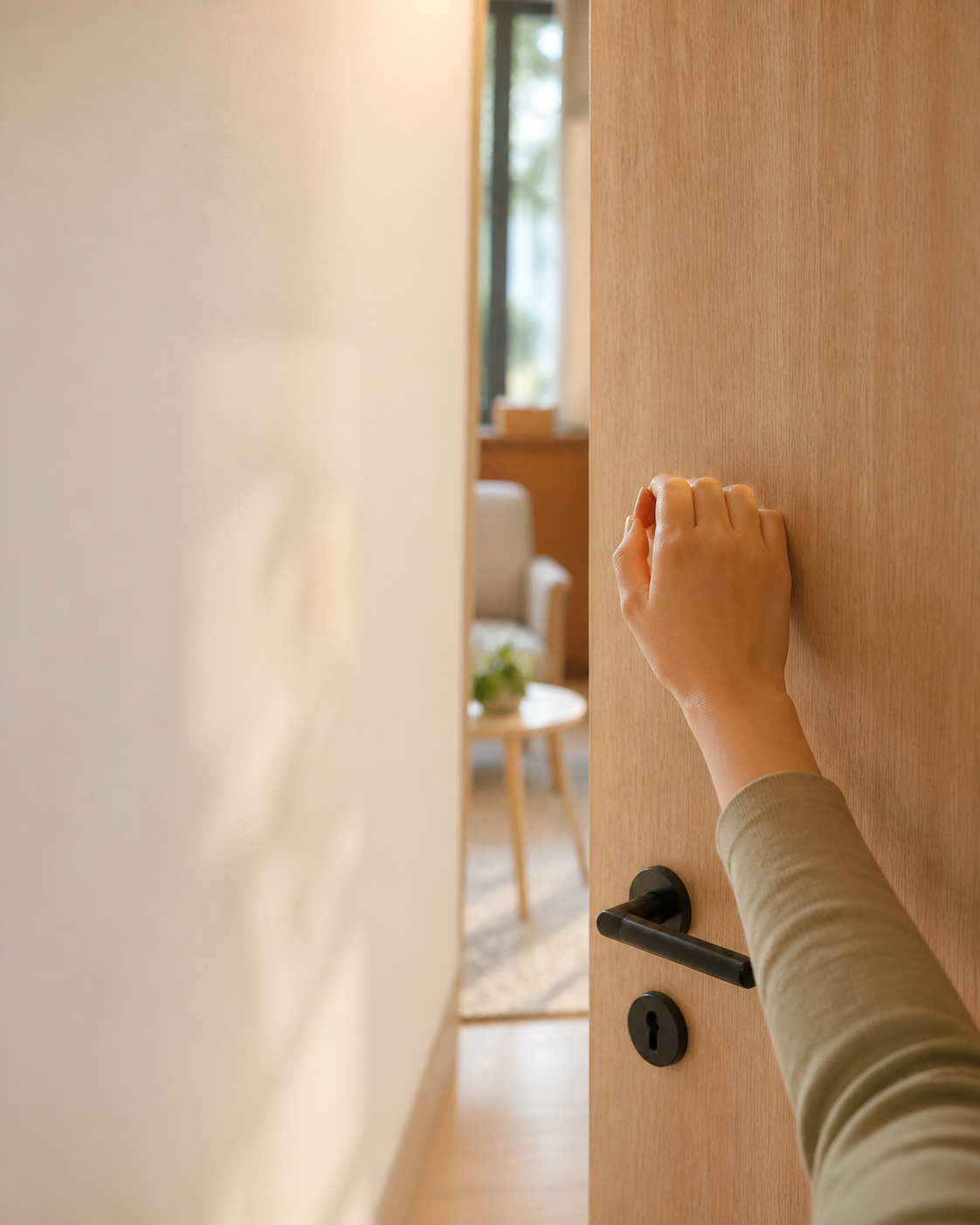 A hand gently opening a door, symbolising the first step into counselling.