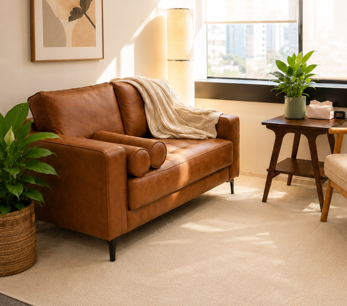 A calm, softly lit counselling room at Solis Insight
